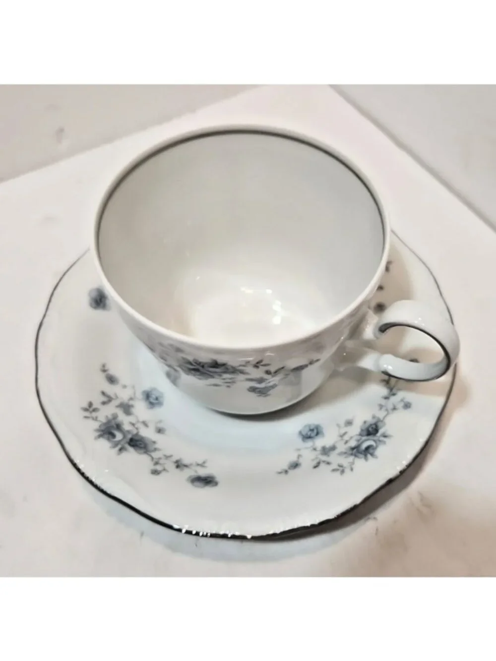 Vtg Johann Haviland Blue Garland Coffee Tea Cup & Saucer Set of 4 Floral